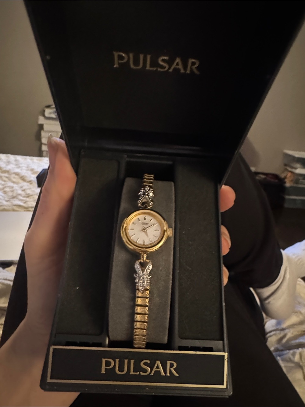 Vintage Pulsar Women's Gold and Silver Tone Floral Bracelet Watch box